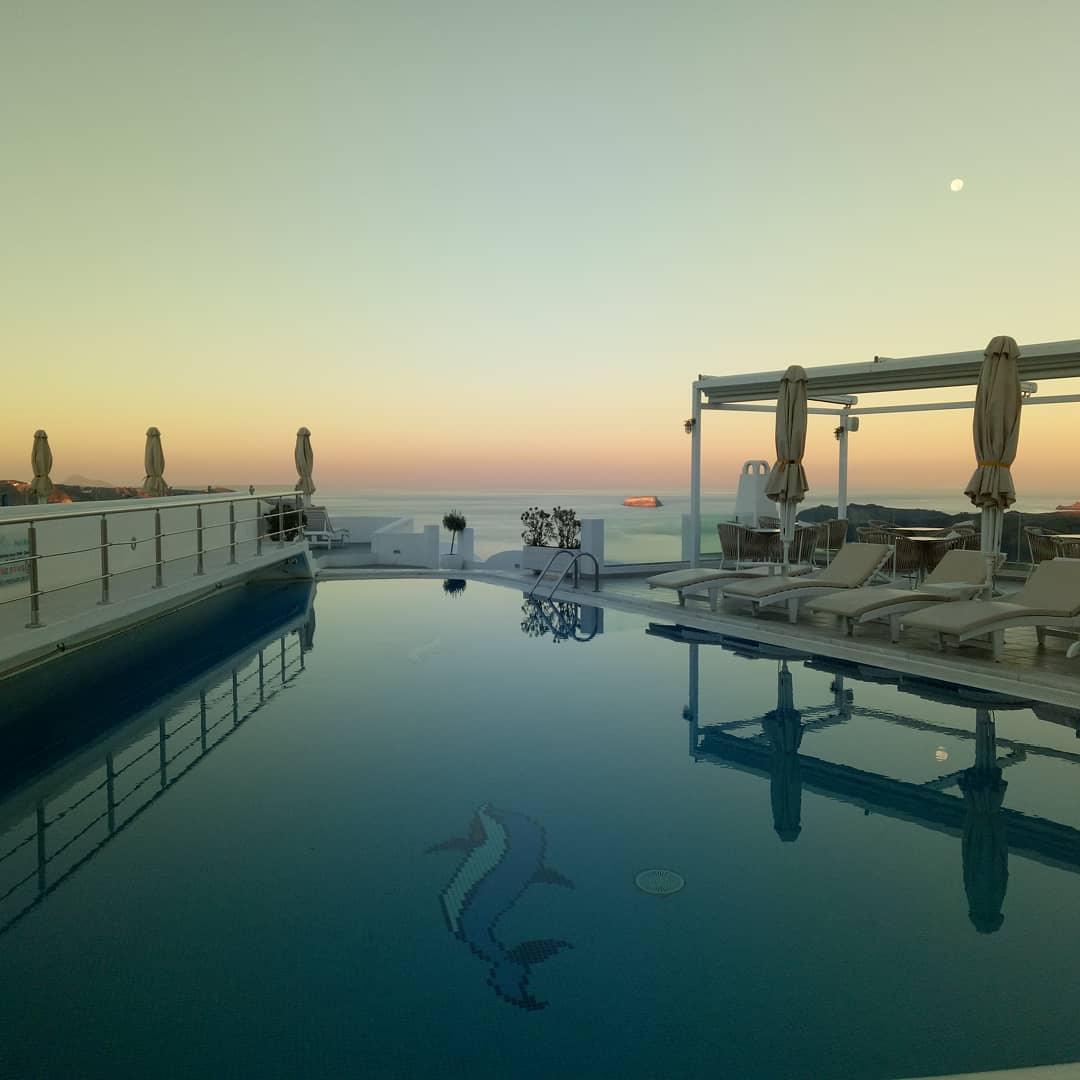 Volcano View hotel infinity pool in Santorini